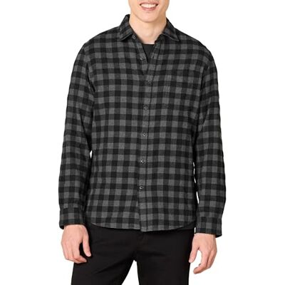 Amazon Essentials Men's Långärmad rutig flanellskjorta smal passform (färger i begränsad upplaga), Svart Kolsvart Buffalorutigt, M Amazon Essentials Men's Långärmad rutig flanellskjorta smal passform (färger i begränsad upplaga), Svart Kolsvart Buffalorutigt, M
