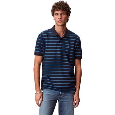 Calvin Herr Ss Randig Pique Monogram Polo LV04RF216G pikétröjor, blå, M Calvin Herr Ss Randig Pique Monogram Polo LV04RF216G pikétröjor, blå, M