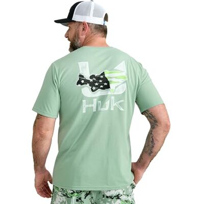 HUK Herr kortärmad prestanda T-shirt, fiske T-shirt, Fiskflagga – dimgrön, XL HUK Herr kortärmad prestanda T-shirt, fiske T-shirt, Fiskflagga – dimgrön, XL