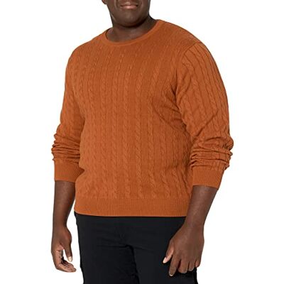 Amazon Essentials herr Crewneck kabel bomullströja, rost, Large Amazon Essentials herr Crewneck kabel bomullströja, rost, Large