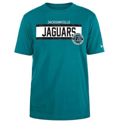 Jacksonville Jaguars New Era keps NFL normal t-shirt hög densitet bläck screentryck front grafik original lagfärg unisex turkos Jacksonville Jaguars New Era keps NFL normal t-shirt hög densitet bläck screentryck front grafik original lagfärg unisex turkos