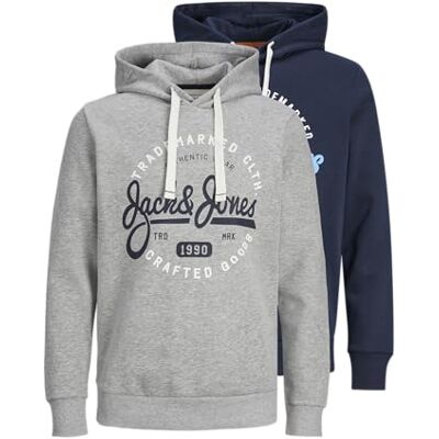 JACK&JONES PLUS JJMIKK Sweat Hood 2PK MP PLS, Navy Blazer/pack: marinblå + lgm, 4XL/Stor JACK&JONES PLUS JJMIKK Sweat Hood 2PK MP PLS, Navy Blazer/pack: marinblå + lgm, 4XL/Stor