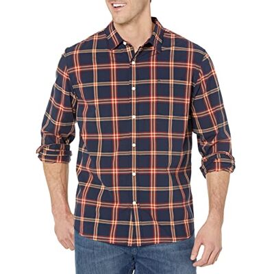 Amazon Essentials långärmad långärmad stretchpoplin-tröja för män, marinblå röd pläd, X-Large Amazon Essentials långärmad långärmad stretchpoplin-tröja för män, marinblå röd pläd, X-Large