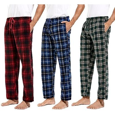 DG Hill 1-pack eller 3-pack pyjamasbyxor för män, fleece, loungebyxor, nattkläder, rutiga pyjamas med fickor, mikrofiber, 3-pack-röd/grön/blå, XL DG Hill 1-pack eller 3-pack pyjamasbyxor för män, fleece, loungebyxor, nattkläder, rutiga pyjamas med fickor, mikrofiber, 3-pack-röd/grön/blå, XL
