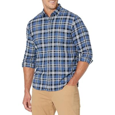 Amazon Essentials Men's Långärmad rutig flanellskjorta smal passform (färger i begränsad upplaga), Svart blå pläd, XL Amazon Essentials Men's Långärmad rutig flanellskjorta smal passform (färger i begränsad upplaga), Svart blå pläd, XL