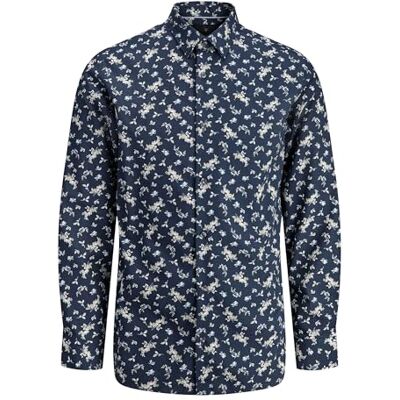 JACK & JONES Jprblayork Print Dobby L/S skjorta, mörk marinblå, M JACK & JONES Jprblayork Print Dobby L/S skjorta, mörk marinblå, M
