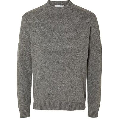 SELECTED HOMME SELETED HOMME Herr Slhskipper Structure Crew Neck W stickad tröja, GRÅ, S SELECTED HOMME SELETED HOMME Herr Slhskipper Structure Crew Neck W stickad tröja, GRÅ, S