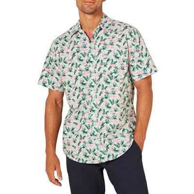 Amazon Essentials Men's Kortärmad tryckt skjorta normal passform, Pastellgrön Flamingo, S Amazon Essentials Men's Kortärmad tryckt skjorta normal passform, Pastellgrön Flamingo, S