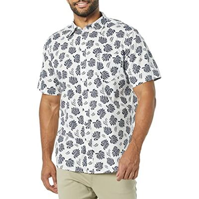 Amazon Essentials mäns Slim-Fit kortärmad poplin-skjorta, vit marinblå palmträd, XX-Large Amazon Essentials mäns Slim-Fit kortärmad poplin-skjorta, vit marinblå palmträd, XX-Large