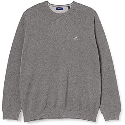 GANT långärmad tröja rund hals logotyp rökblå, Mörkgrå melange, XS GANT långärmad tröja rund hals logotyp rökblå, Mörkgrå melange, XS