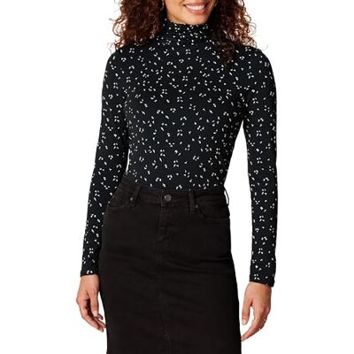 Amazon Essentials Dames Långärmad tröja med polokrage (finns i plusstorlek), Svart Vit Strödda blad, XXL Amazon Essentials Dames Långärmad tröja med polokrage (finns i plusstorlek), Svart Vit Strödda blad, XXL