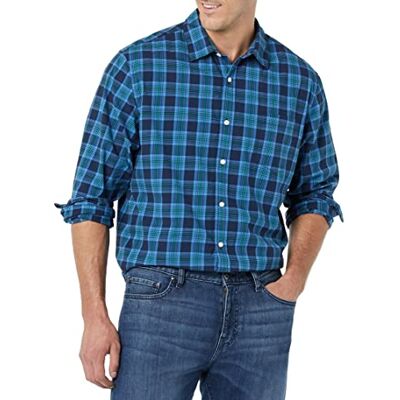 Amazon Essentials långärmad långärmad stretchpoplin-tröja för män, indigo marinblå rutig, X-Small Amazon Essentials långärmad långärmad stretchpoplin-tröja för män, indigo marinblå rutig, X-Small