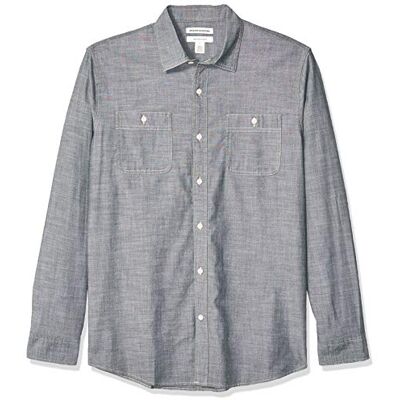 Amazon Essentials mäns normal passform långärmad Chambray skjorta, Grå, L Amazon Essentials mäns normal passform långärmad Chambray skjorta, Grå, L