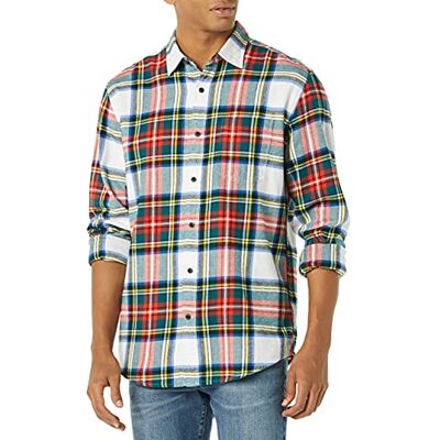 Amazon Essentials Men's Långärmad flanellskjorta (finns i Big & Tall), Röd Vit Skotskrutig, M Amazon Essentials Men's Långärmad flanellskjorta (finns i Big & Tall), Röd Vit Skotskrutig, M
