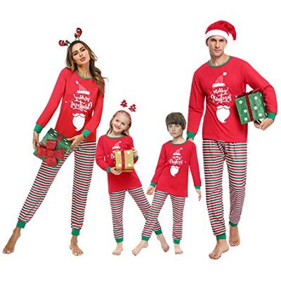 Irevial Jul familj pyjamas outfit nattkläder män kvinnor lång pyjamas set med julmotiv roliga nattkläder jul hemmadräkt, Herrröd, XL Irevial Jul familj pyjamas outfit nattkläder män kvinnor lång pyjamas set med julmotiv roliga nattkläder jul hemmadräkt, Herrröd, XL