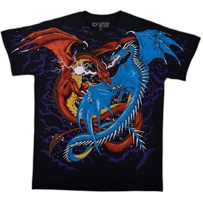 Liquid Blue Herr fantasy duellande drakar heltäckande tryck t-shirt, svart, medium Liquid Blue Herr fantasy duellande drakar heltäckande tryck t-shirt, svart, medium