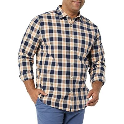 Amazon Essentials långärmad stretchpoplin-skjorta för män, marinblå persikopläd, medium Amazon Essentials långärmad stretchpoplin-skjorta för män, marinblå persikopläd, medium