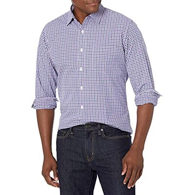 Amazon Essentials Men's Långärmad ledig poplinskjorta med normal passform, Blå Lila Gingang, XS Amazon Essentials Men's Långärmad ledig poplinskjorta med normal passform, Blå Lila Gingang, XS