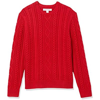 Amazon Essentials Herr långärmad 100% bomull fiskare kabel rund hals tröja, röd, X-Small Amazon Essentials Herr långärmad 100% bomull fiskare kabel rund hals tröja, röd, X-Small