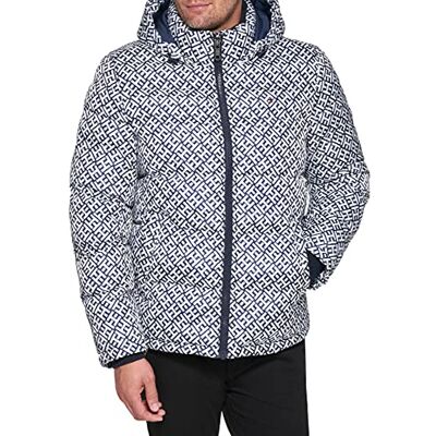 Tommy Hilfiger Hooded Puffer Jacket herr Down Alternative Outerwear Coat Hooded Puffer Jacket, tommy logo print, M Tommy Hilfiger Hooded Puffer Jacket herr Down Alternative Outerwear Coat Hooded Puffer Jacket, tommy logo print, M