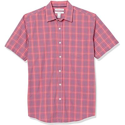 Amazon Essentials mäns normal passform kortärmad poplin-skjorta, tvättad röd rutig, XX-Large Amazon Essentials mäns normal passform kortärmad poplin-skjorta, tvättad röd rutig, XX-Large