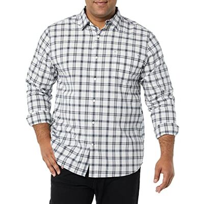 Amazon Essentials långärmad stretch-poplin-skjorta för män, marinblå vit rutig, medium Amazon Essentials långärmad stretch-poplin-skjorta för män, marinblå vit rutig, medium