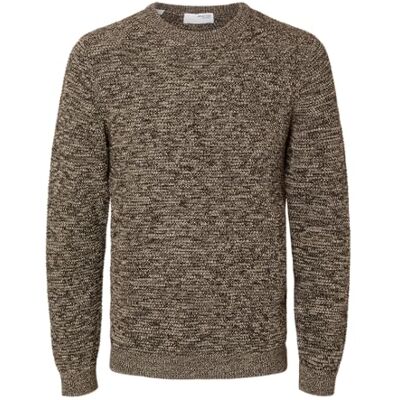 SELECTED HOMME stickad tröja för män rund hals, Choklad tårta, S SELECTED HOMME stickad tröja för män rund hals, Choklad tårta, S