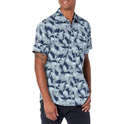Amazon Essentials Men's Kortärmad tryckt skjorta normal passform, Marinblå Blå Himmel Palmblad, L Amazon Essentials Men's Kortärmad tryckt skjorta normal passform, Marinblå Blå Himmel Palmblad, L