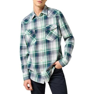 Wrangler Western Shirt för män, Grön blå, M Wrangler Western Shirt för män, Grön blå, M