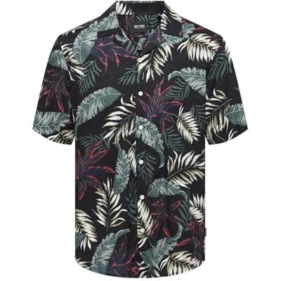 Only & Sons ONSWAYNE Life AOP SS viskos skjorta NOOS, svart, XS Only & Sons ONSWAYNE Life AOP SS viskos skjorta NOOS, svart, XS