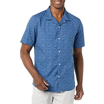 Amazon Essentials herrars standard-fit semesterskjorta, indigo palmbladtryck, X-Large Amazon Essentials herrars standard-fit semesterskjorta, indigo palmbladtryck, X-Large