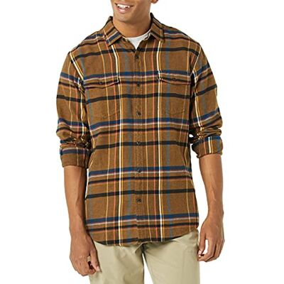 Amazon Essentials Men's Långärmad flanellskjorta med två fickor normal passform, Tobaksbrun Rutig, XS Amazon Essentials Men's Långärmad flanellskjorta med två fickor normal passform, Tobaksbrun Rutig, XS