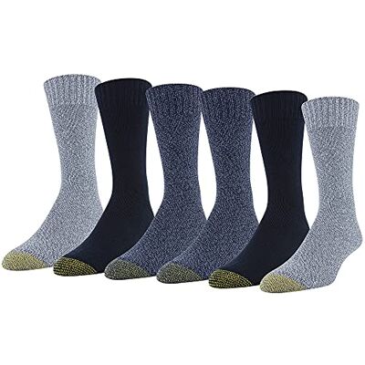 GOLDTOE Gold Toe Herr Hudson Crew strumpor, Multipairs (förpackning med 12), Chambray/Midnight/Denim (6-pairs), L GOLDTOE Gold Toe Herr Hudson Crew strumpor, Multipairs (förpackning med 12), Chambray/Midnight/Denim (6-pairs), L
