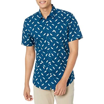 Amazon Essentials Men's Kortärmad tryckt skjorta smal passform, Klassiskt blå Fåglar, XL Amazon Essentials Men's Kortärmad tryckt skjorta smal passform, Klassiskt blå Fåglar, XL