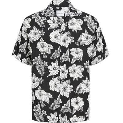 JACK & JONES JJGURU Monochrome AOP Resort Shirt SS, svart, M JACK & JONES JJGURU Monochrome AOP Resort Shirt SS, svart, M