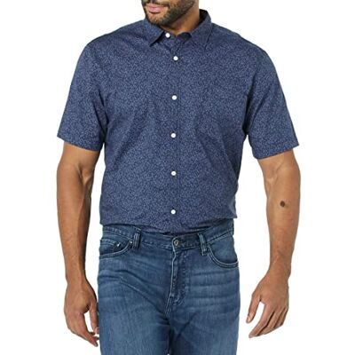 Amazon Essentials mäns Slim-Fit kortärmad poplin-skjorta, marinblå blommig, Small Amazon Essentials mäns Slim-Fit kortärmad poplin-skjorta, marinblå blommig, Small