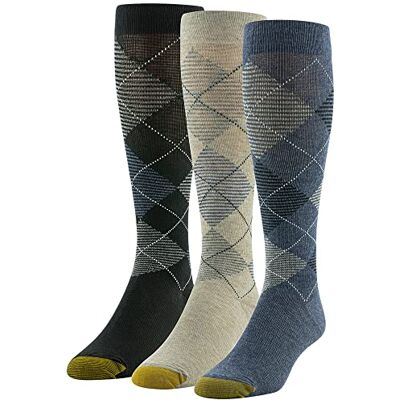 GOLDTOE Mild kompression för män över vaden, strumpor, multipar, denim/kaki värmare/svart marinblå (3 par), stor, Denim/khaki Heather/Black Navy (3 par), Large GOLDTOE Mild kompression för män över vaden, strumpor, multipar, denim/kaki värmare/svart marinblå (3 par), stor, Denim/khaki Heather/Black Navy (3 par), Large