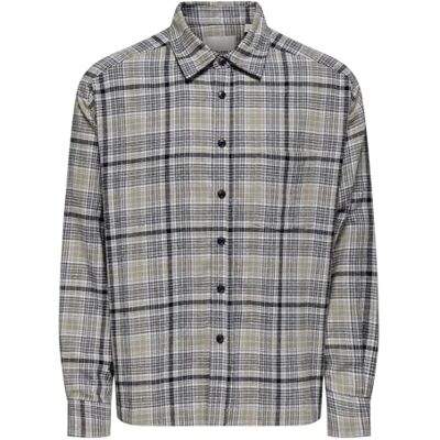 Only & Sons Onselliot Relaxed Cropped Ls Shirt 0347, Grå kritstreck, L Only & Sons Onselliot Relaxed Cropped Ls Shirt 0347, Grå kritstreck, L