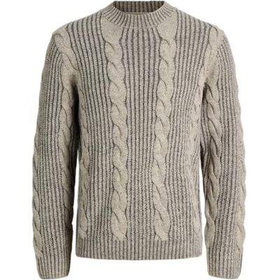 JACK & JONES Jprblucarl stickad kabel crew neck, Volcanic Ash, L JACK & JONES Jprblucarl stickad kabel crew neck, Volcanic Ash, L