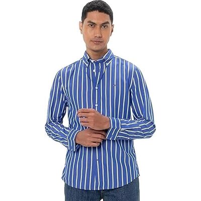Tommy Hilfiger herr L/S skjorta, Optisk vit/kil blå, L Tommy Hilfiger herr L/S skjorta, Optisk vit/kil blå, L