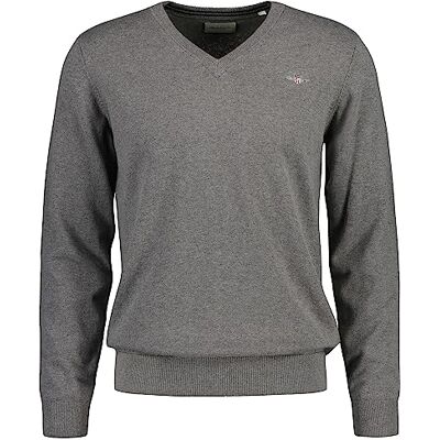 GANT Klassisk bomull V-hals tröja för män, mörkgrå melange, standard, Mörkgrå melange, XL GANT Klassisk bomull V-hals tröja för män, mörkgrå melange, standard, Mörkgrå melange, XL