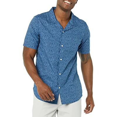 Amazon Essentials mäns Slim-Fit semesterskjorta, marinblå palmbladtryck, medium Amazon Essentials mäns Slim-Fit semesterskjorta, marinblå palmbladtryck, medium