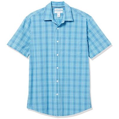 Amazon Essentials Men's Kortärmad poplinskjorta med normal passform, Blå Vit Rutig, M Amazon Essentials Men's Kortärmad poplinskjorta med normal passform, Blå Vit Rutig, M