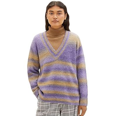 TOM TAILOR Denim dam stickad tröja med batikränder, 32636-lila beige färgflöde, L TOM TAILOR Denim dam stickad tröja med batikränder, 32636-lila beige färgflöde, L