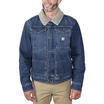 Carhartt Lätt jacka för män, avslappnad passform, denim sherpa-fodrad, strand, XXL Carhartt Lätt jacka för män, avslappnad passform, denim sherpa-fodrad, strand, XXL