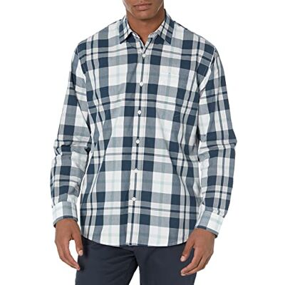 Amazon Essentials Men's Långärmad ledig poplinskjorta med normal passform, Vintage indigoblå Vit Rutig, L Amazon Essentials Men's Långärmad ledig poplinskjorta med normal passform, Vintage indigoblå Vit Rutig, L