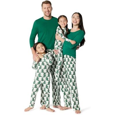 Amazon Essentials flanellbyxor och långärmad t-shirt pyjamasset, vinterträd, XXL Amazon Essentials flanellbyxor och långärmad t-shirt pyjamasset, vinterträd, XXL