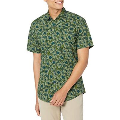 Amazon Essentials Men's Kortärmad tryckt skjorta smal passform, Olivgrön Hibiskusblomma, S Amazon Essentials Men's Kortärmad tryckt skjorta smal passform, Olivgrön Hibiskusblomma, S