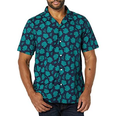 Amazon Essentials mäns Slim-Fit semesterskjorta, marinblå blågrön grön palmbladtryck, X-Large Amazon Essentials mäns Slim-Fit semesterskjorta, marinblå blågrön grön palmbladtryck, X-Large