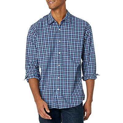 Amazon Essentials Men's Långärmad ledig poplinskjorta med normal passform, Blå Rutig, XS Amazon Essentials Men's Långärmad ledig poplinskjorta med normal passform, Blå Rutig, XS